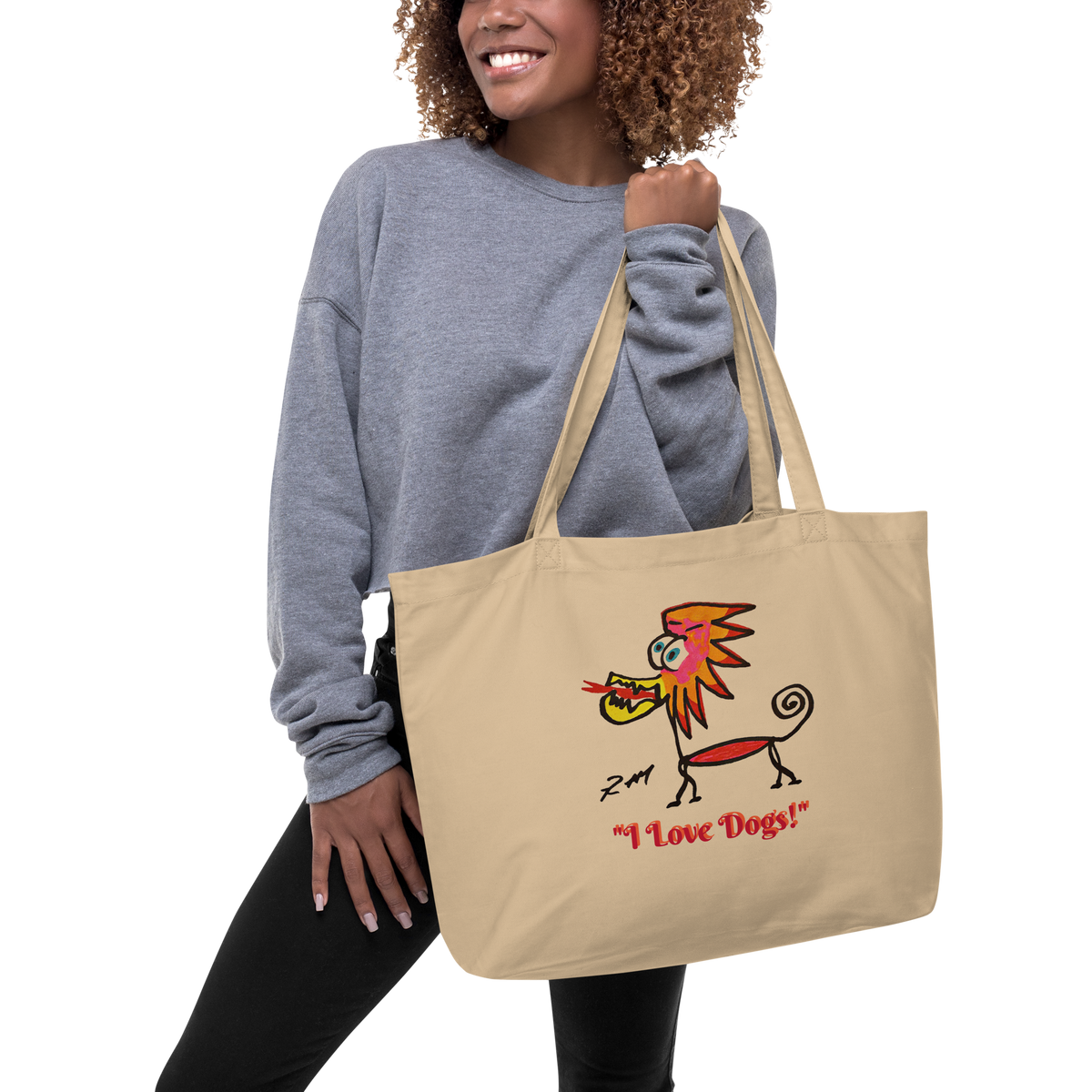 Feather Head Dog! Large Organic Tote Bag