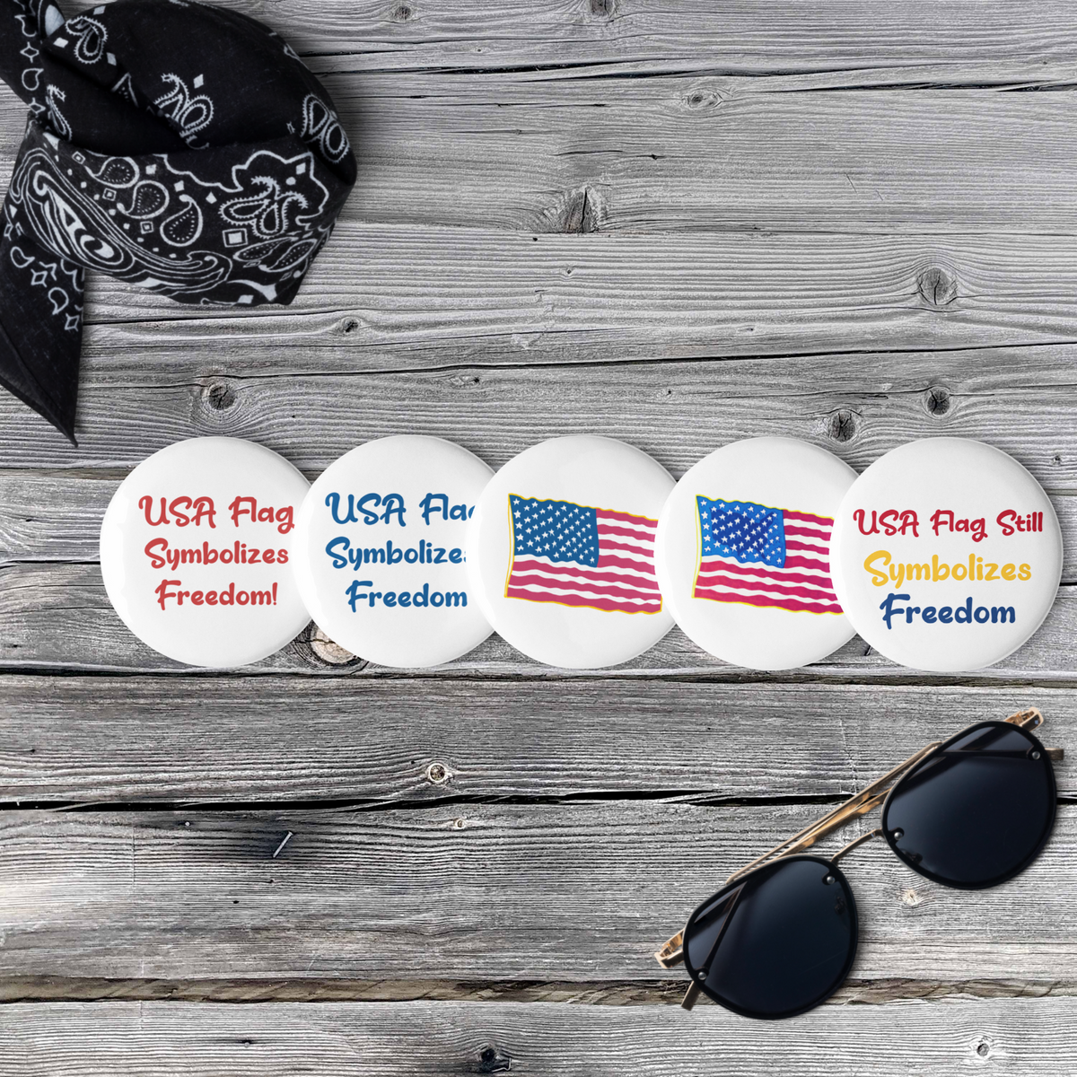 USA Flag Set of 5 Pin Buttons