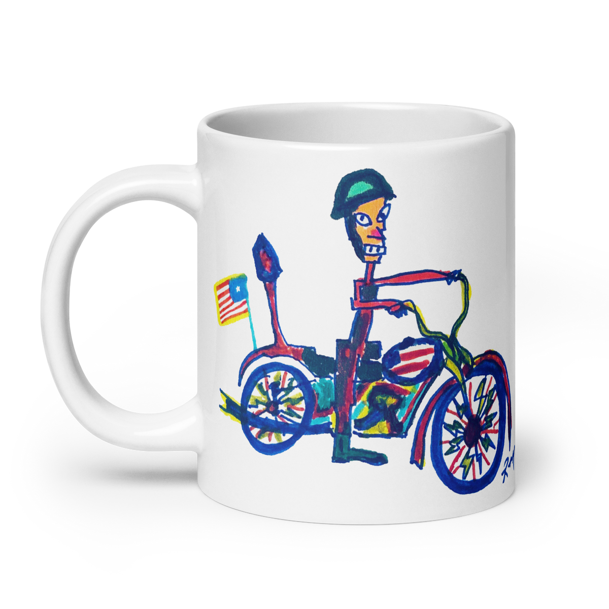 Quirky Motorcycle Rider! White Glossy Mug