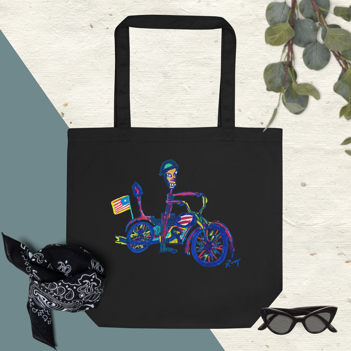 Quirky Motorcycle Rider! Eco Tote Bag