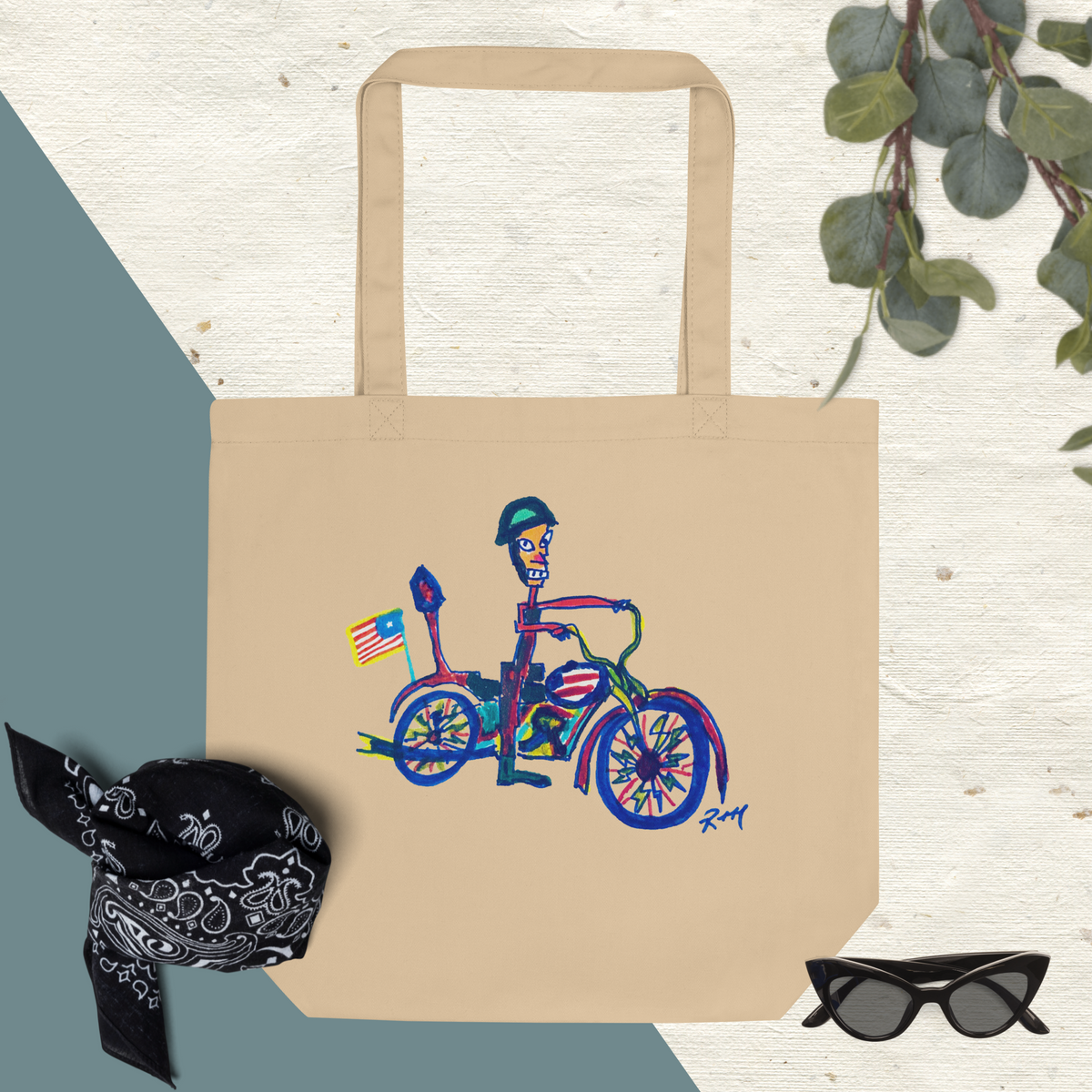 Quirky Motorcycle Rider! Eco Tote Bag