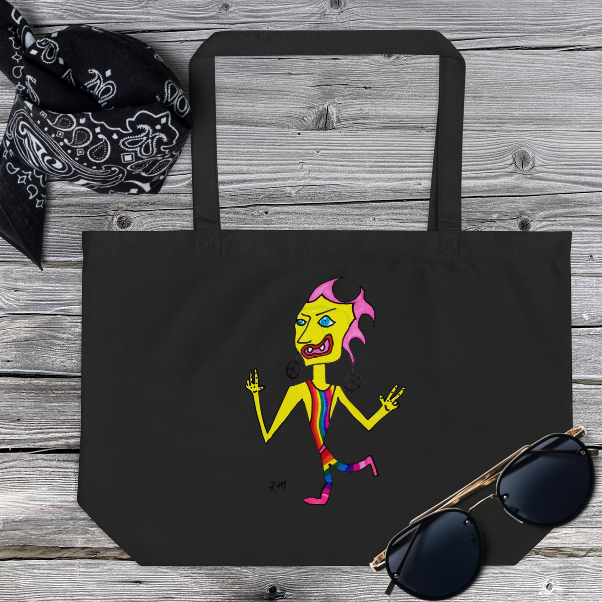 Rainbow Crazy Dance! Large Organic Tote Bag