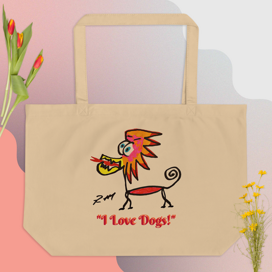Feather Head Dog! Large Organic Tote Bag