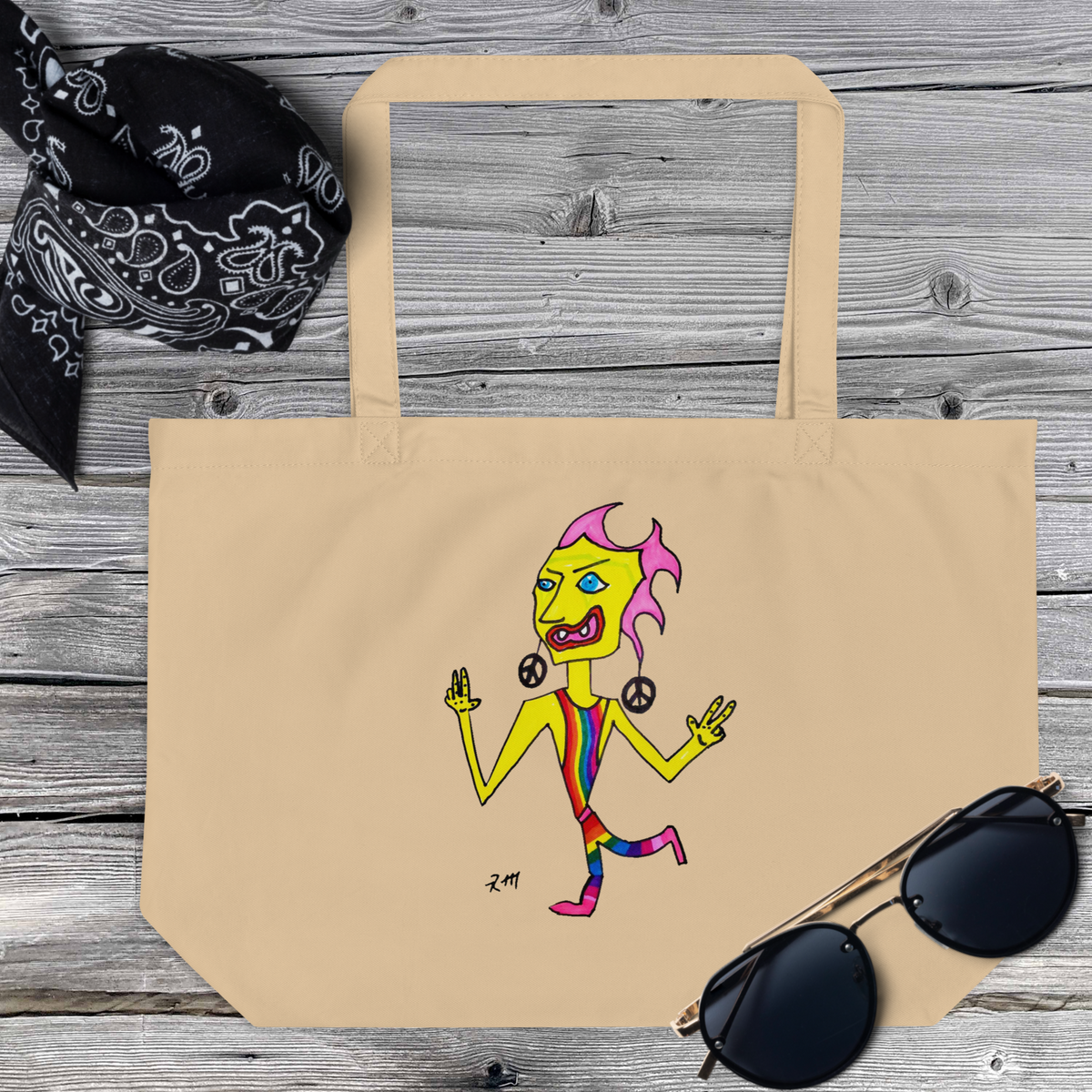Rainbow Crazy Dance! Large Organic Tote Bag