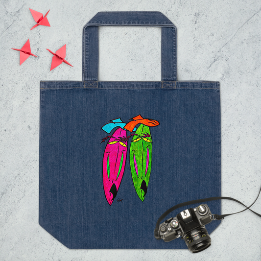 Surfboard Twins! Organic Denim Tote Bag