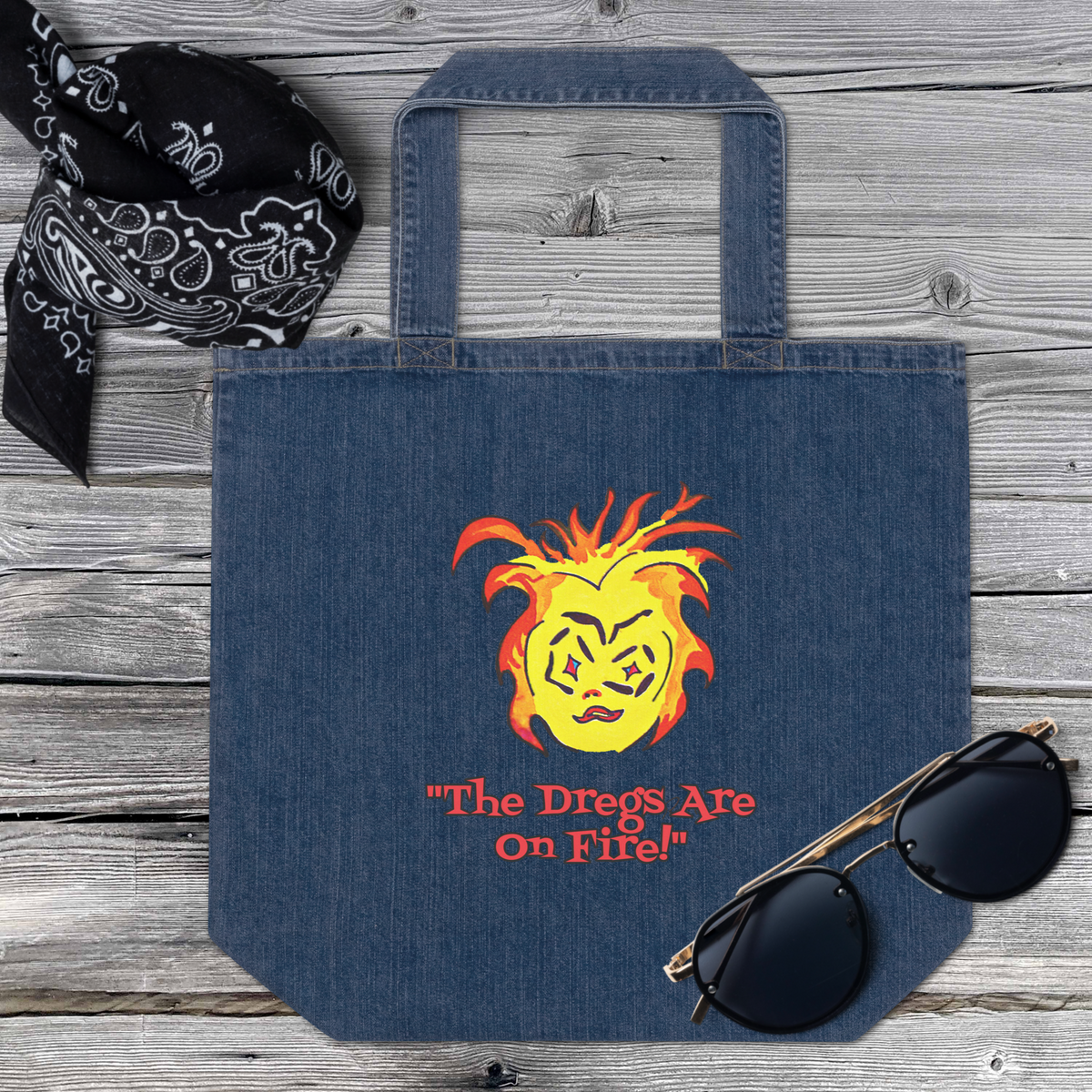 Dregs On Fire! Organic Denim Tote Bag