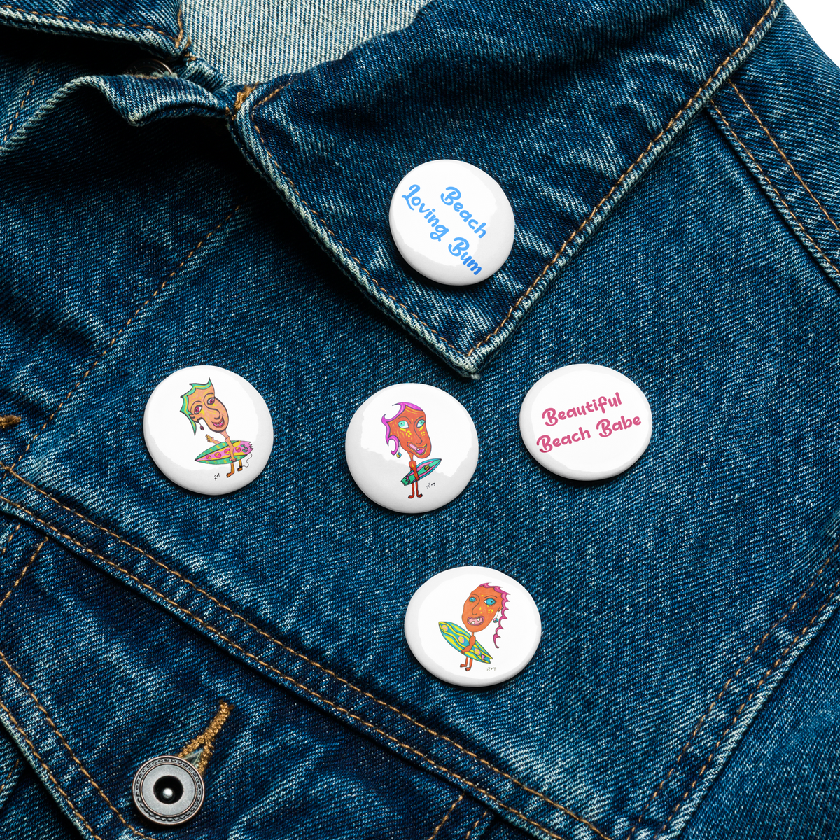 Surfing Beach Lifestyle Set of 5 Pinback Buttons