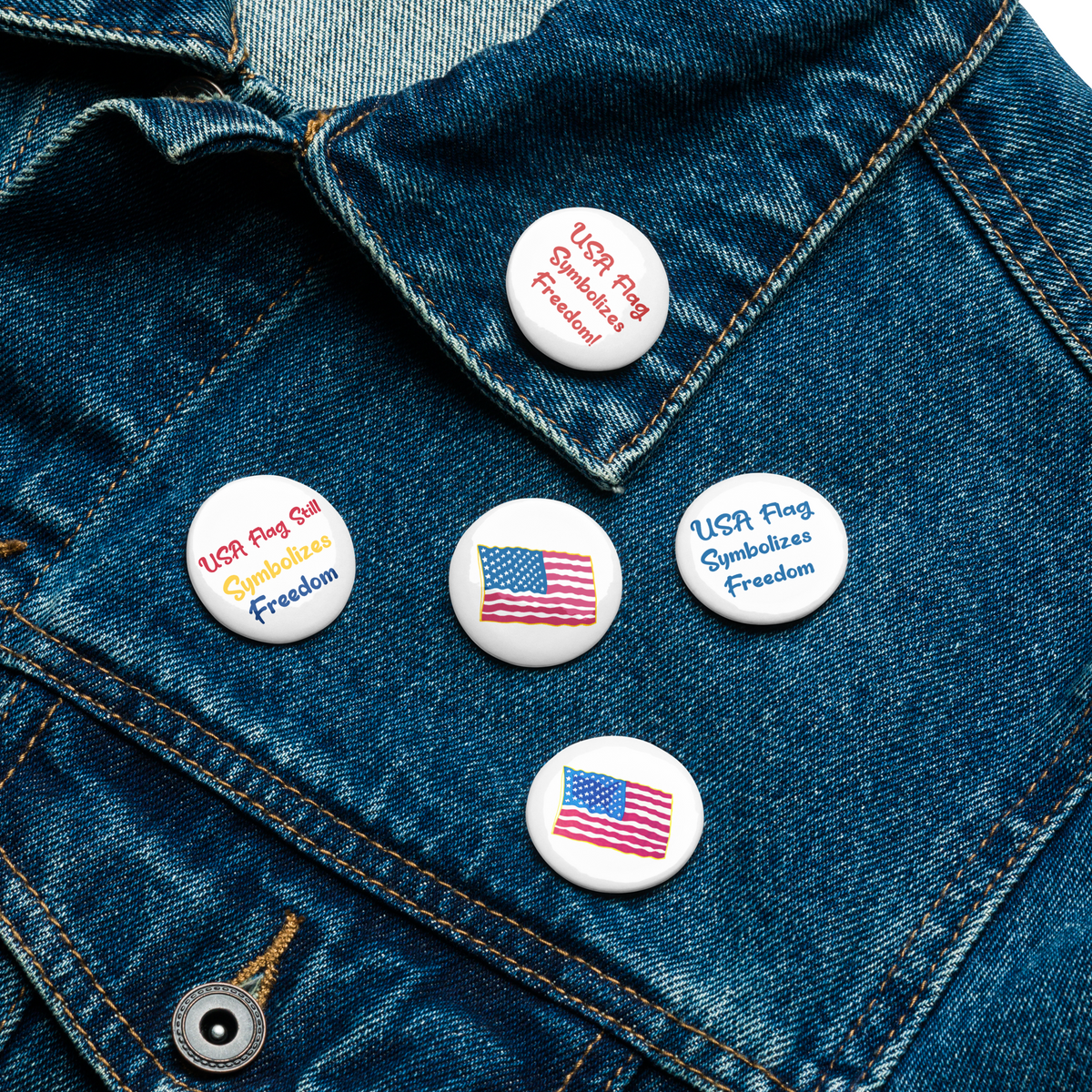 USA Flag Set of 5 Pin Buttons