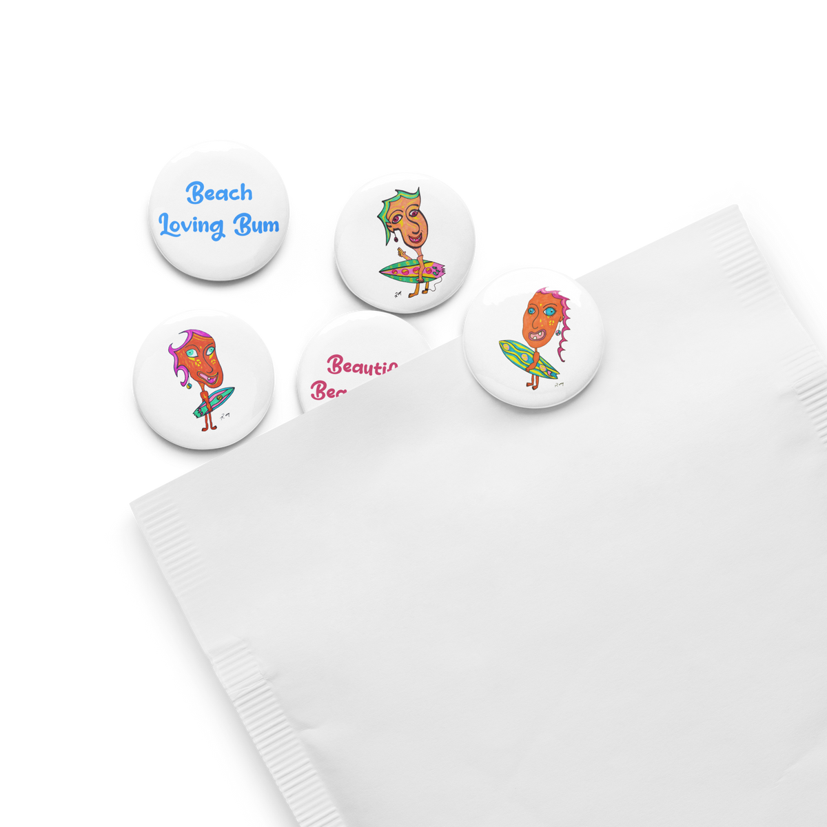 Surfing Beach Lifestyle Set of 5 Pinback Buttons