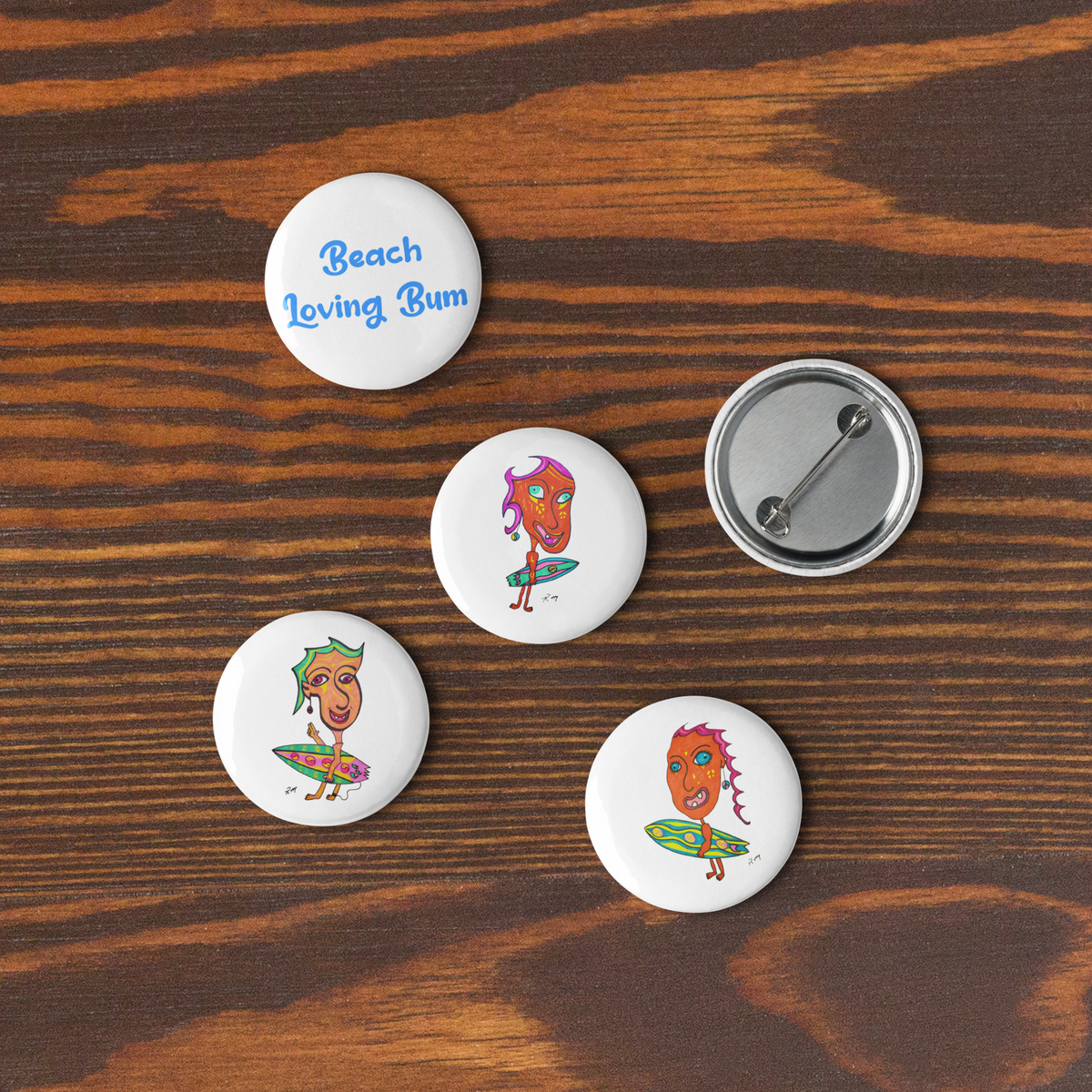 Surfing Beach Lifestyle Set of 5 Pinback Buttons