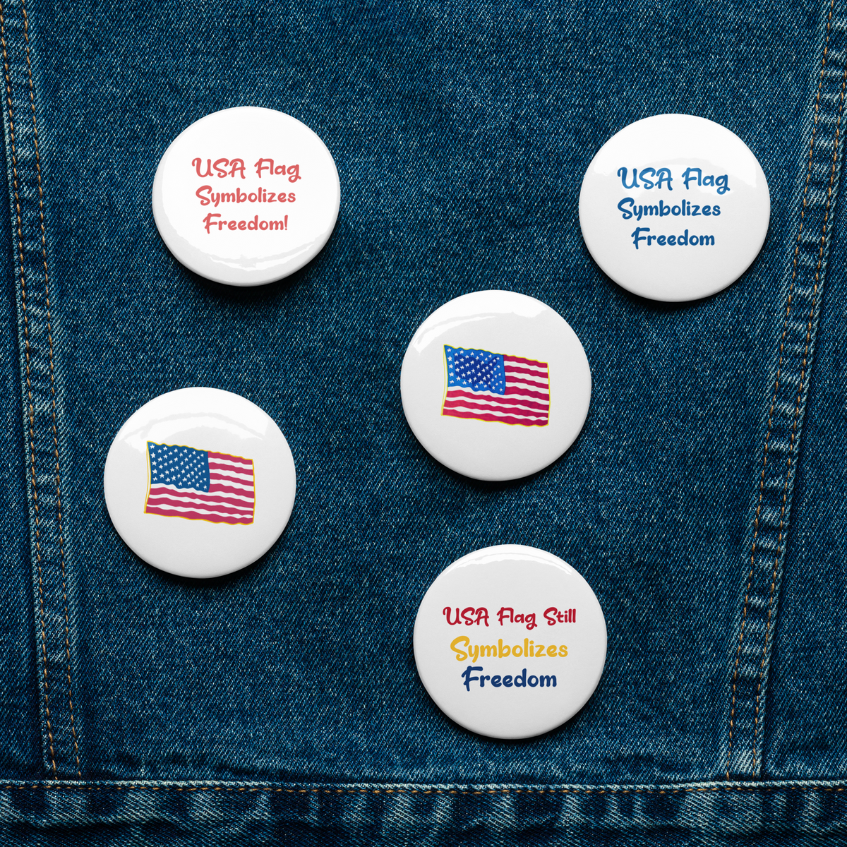 USA Flag Set of 5 Pin Buttons