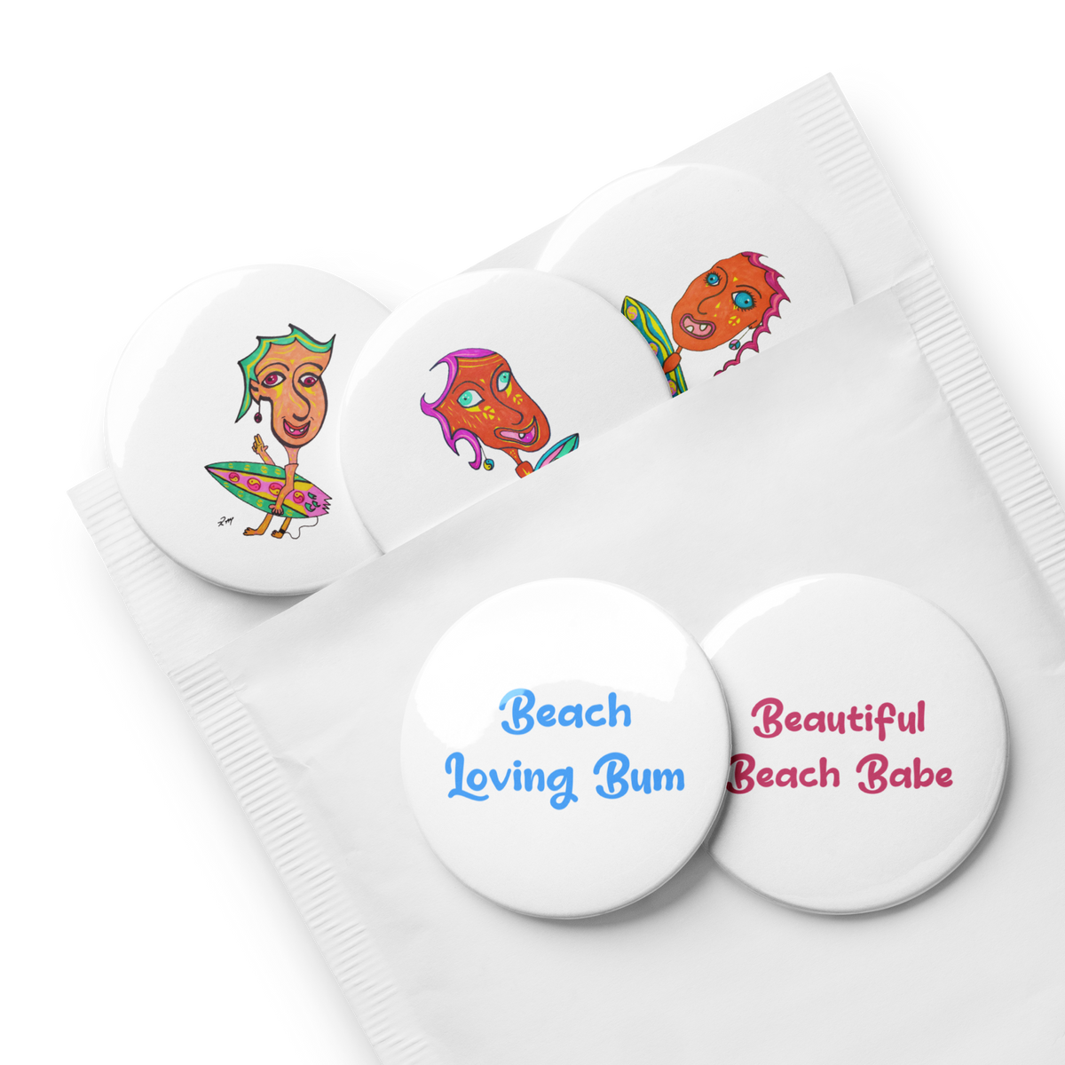 Surfing Beach Lifestyle Set of 5 Pinback Buttons
