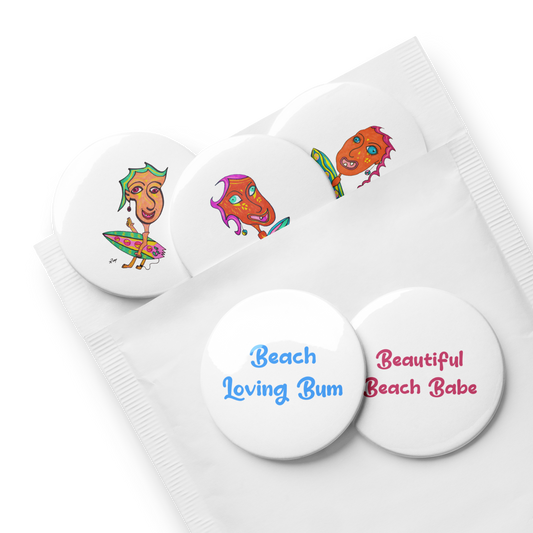 Surfing Beach Lifestyle Set of 5 Pinback Buttons