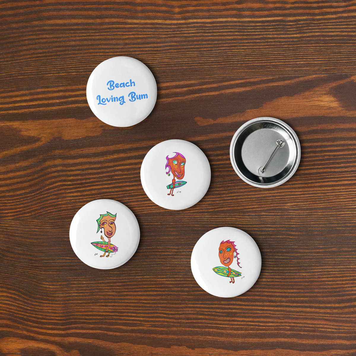 Surfing Beach Lifestyle Set of 5 Pinback Buttons