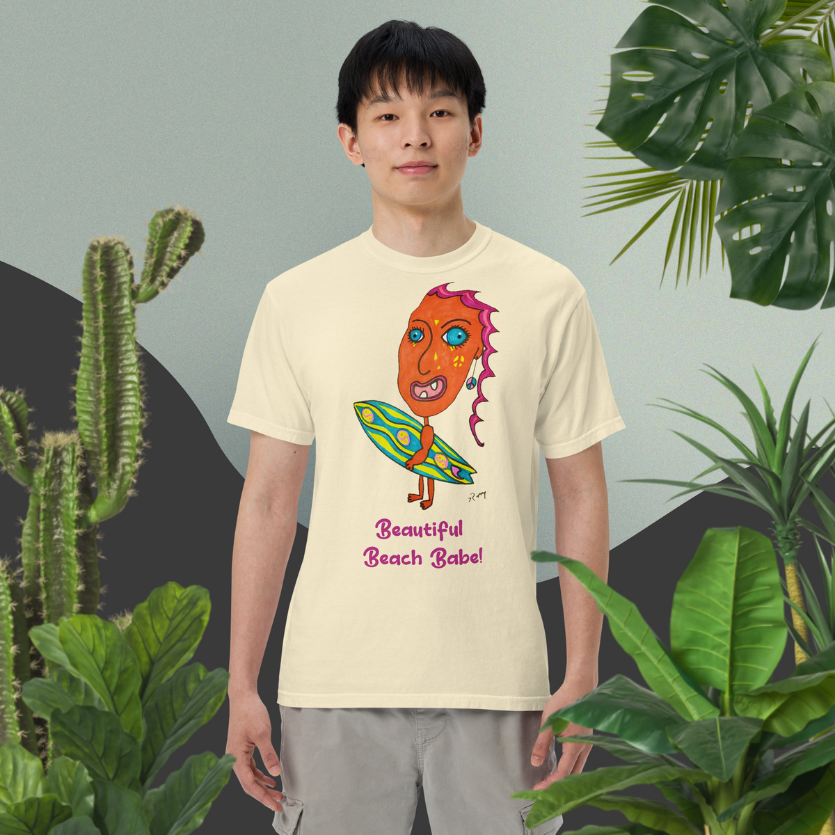Beautiful Beach Babe! Unisex Heavyweight T Shirt-Light Colors