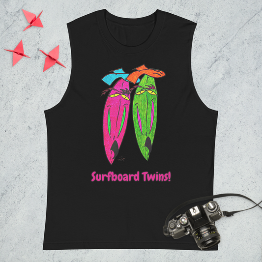 Surfboard Twins! Unisex Muscle Shirt
