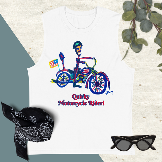 Quirky Motorcycle Rider! Unisex Muscle Shirt