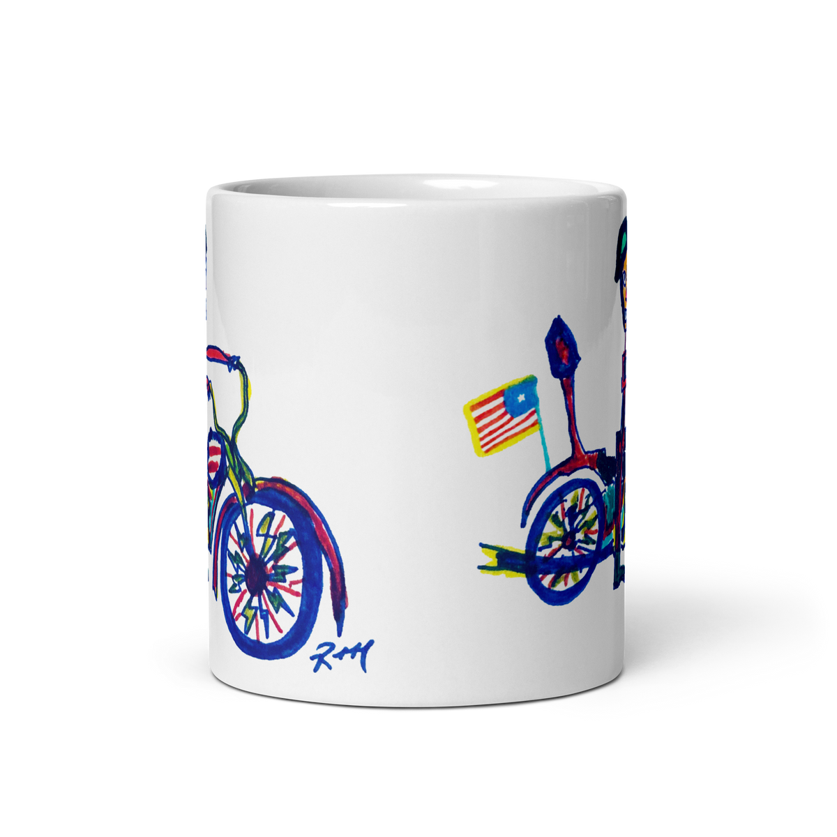 Quirky Motorcycle Rider! White Glossy Mug