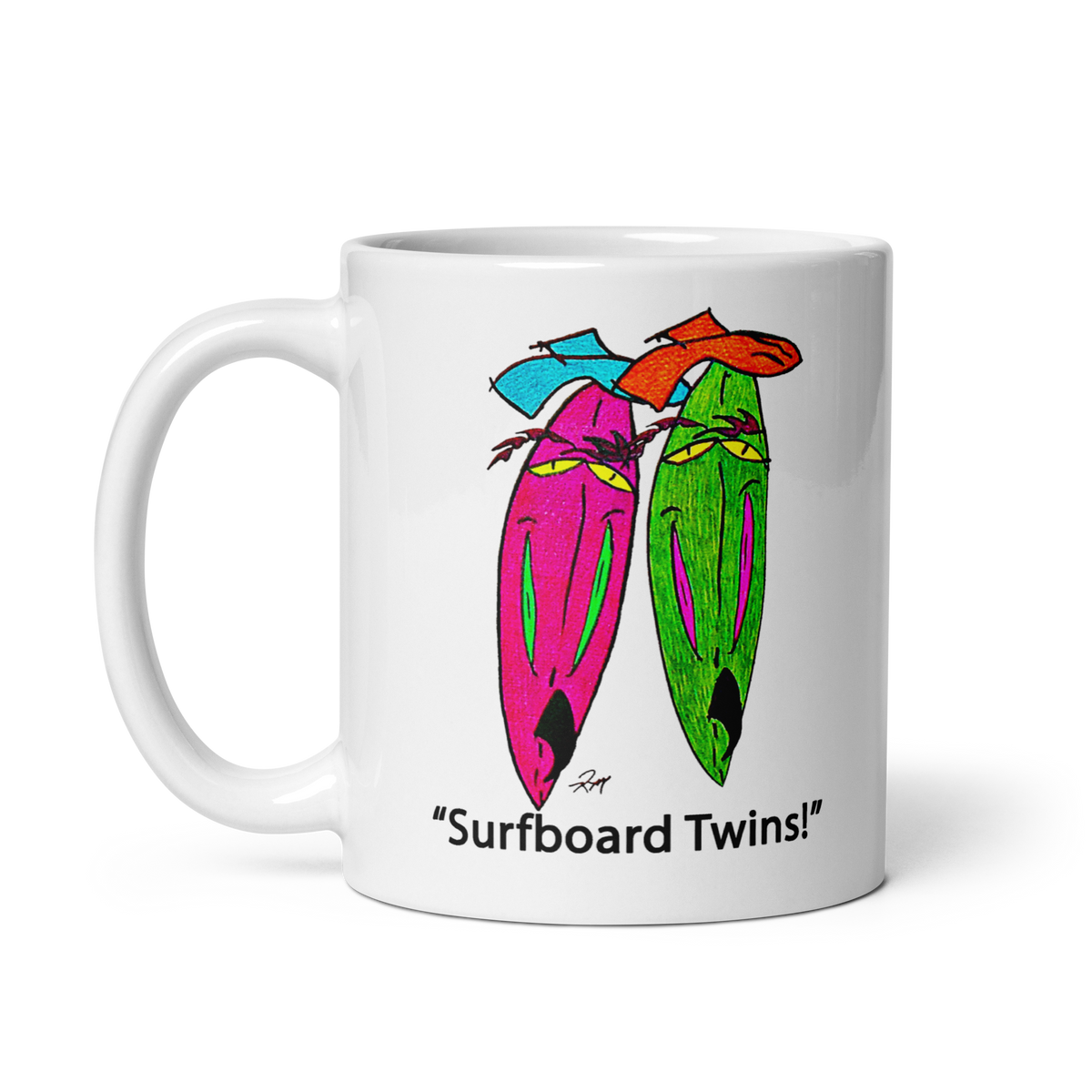 Surfboard Twins! White Glossy Mug