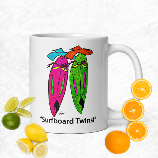 Surfboard Twins! White Glossy Mug