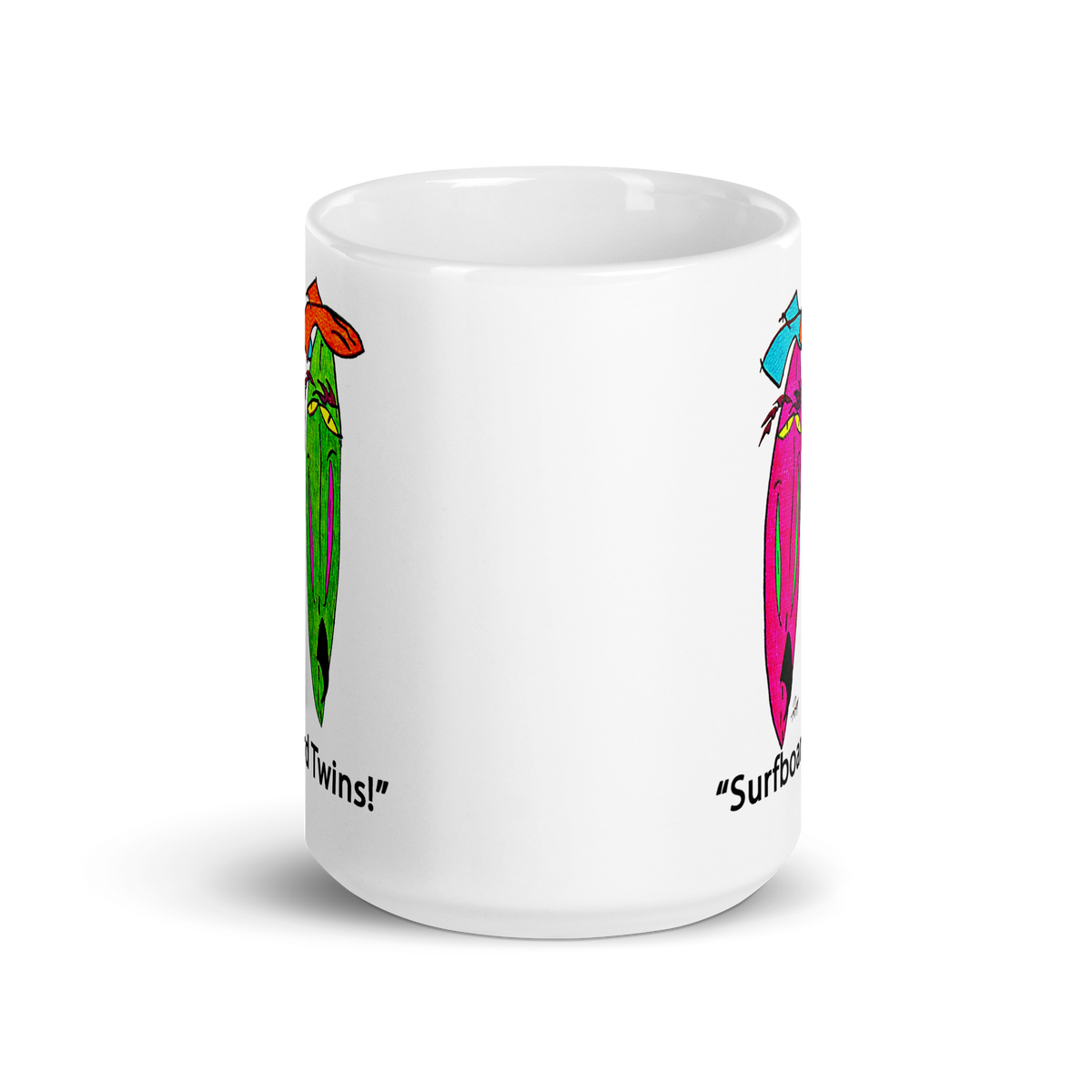 Surfboard Twins! White Glossy Mug