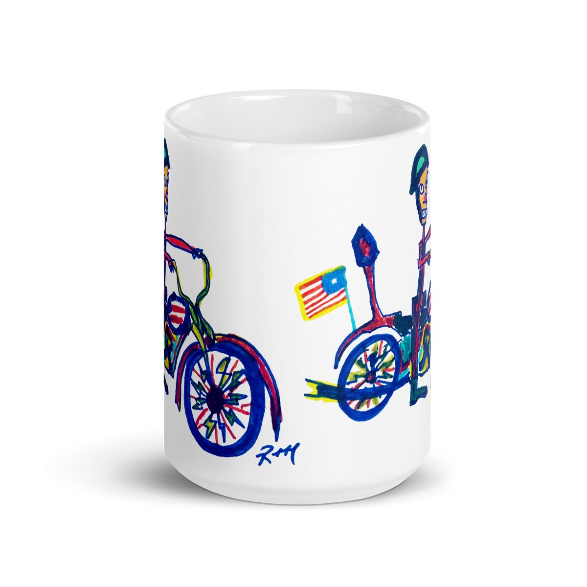 Quirky Motorcycle Rider! White Glossy Mug