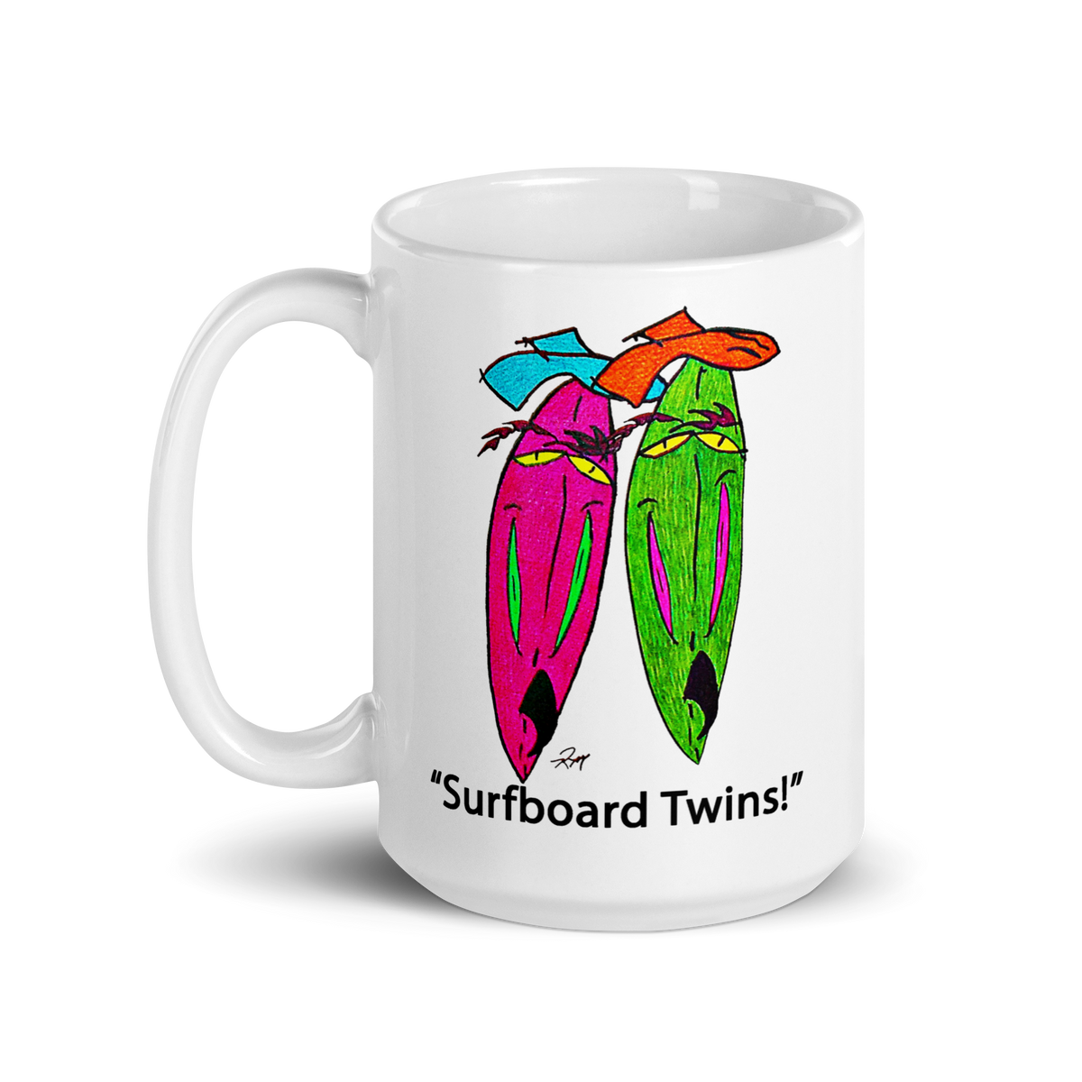 Surfboard Twins! White Glossy Mug