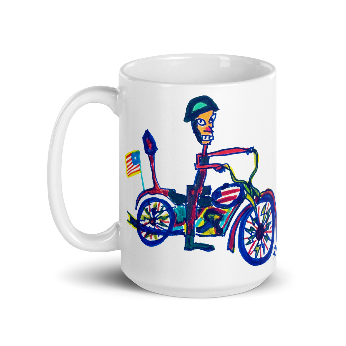 Quirky Motorcycle Rider! White Glossy Mug