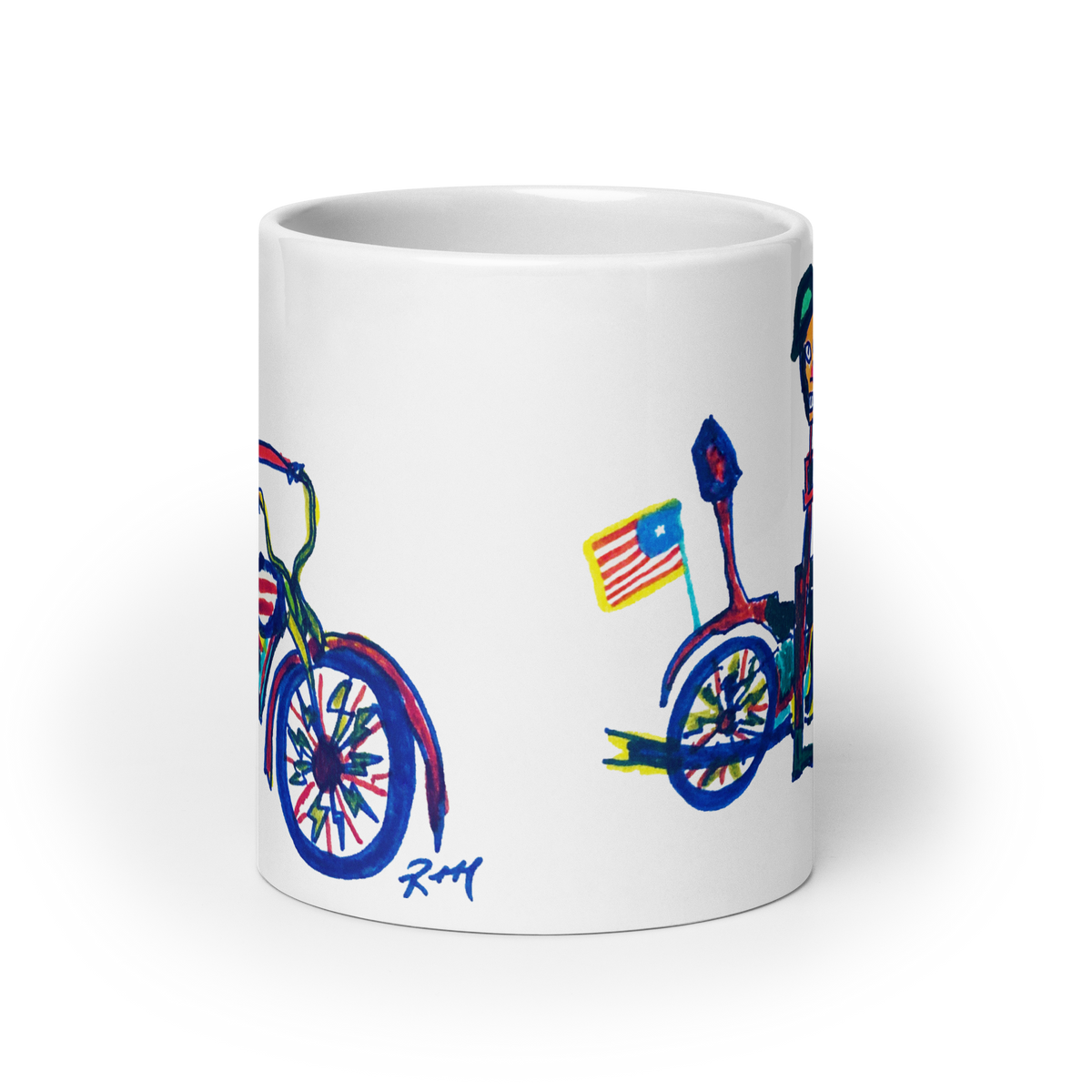 Quirky Motorcycle Rider! White Glossy Mug
