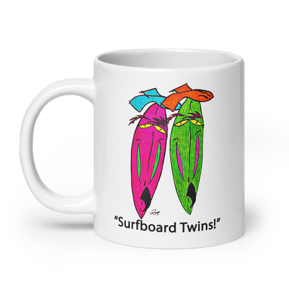 Surfboard Twins! White Glossy Mug